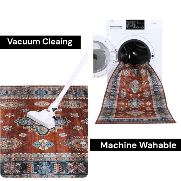 RUGSREAL Oriental Washable Red Indoor Rug - Image 2