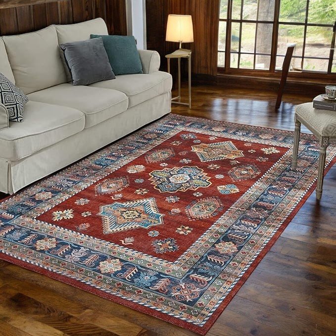 RUGSREAL Oriental Washable Red Indoor Rug